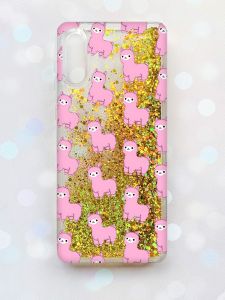 Чохол з плаваючими блискітками Samsung Galaxy A02 / A022 (2021) Золотий :: Лами рожеві (принт 101)