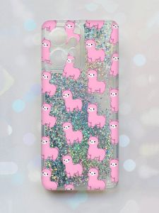 Чохол з плаваючими блискітками Xiaomi Redmi Note 12 4G Срібний :: Лами рожеві (принт 101)