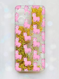 Чохол з плаваючими блискітками Xiaomi Redmi Note 12 4G Золотий :: Лами рожеві (принт 101)