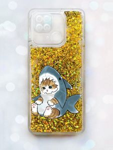 Чохол з плаваючими блискітками на Xiaomi Redmi 10С Золотий :: Кошеня (принт 120)