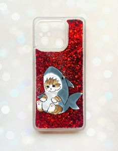 Чохол з плаваючими блискітками на Xiaomi Redmi 12C Червоний :: Кошеня (принт 120)