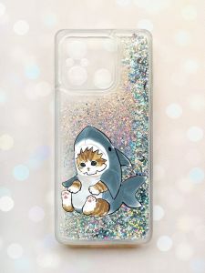 Чохол з плаваючими блискітками на Xiaomi Redmi 12C Срібний :: Кошеня (принт 120)