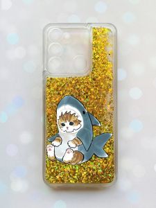 Чохол з плаваючими блискітками на TECNO Spark Go 2022 Золотий :: Кошеня (принт 120)