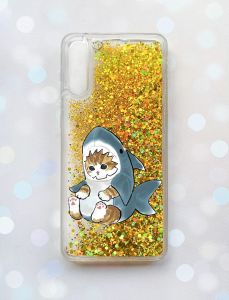 Чохол з плаваючими блискітками на Samsung Galaxy A50 (2019) A505F Золотий :: Кошеня (принт 120)