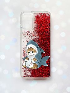 Чохол з плаваючими блискітками для Samsung Galaxy A03s (A037) Червоний :: Кошеня (принт 120)