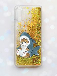 Чохол з плаваючими блискітками Samsung Galaxy A02 / A022 (2021) Золотий :: Кошеня (принт 120)