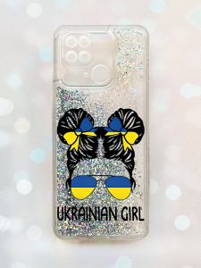 Чохол з плаваючими блискітками на Xiaomi Redmi 10С Срібний :: Українська дівчина (принт 113)