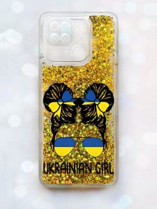 Чохол з плаваючими блискітками на Xiaomi Redmi 10С Золотий :: Українська дівчина (принт 113)