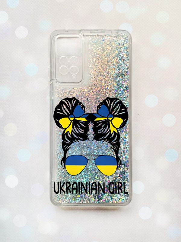 Чохол з плаваючими блискітками на Xiaomi Redmi Note 11 Pro Срібний :: Українська дівчина (принт 113)