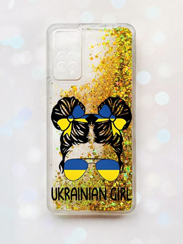 Чохол з плаваючими блискітками на Xiaomi Redmi Note 11 Pro Золотий :: Українська дівчина (принт 113)