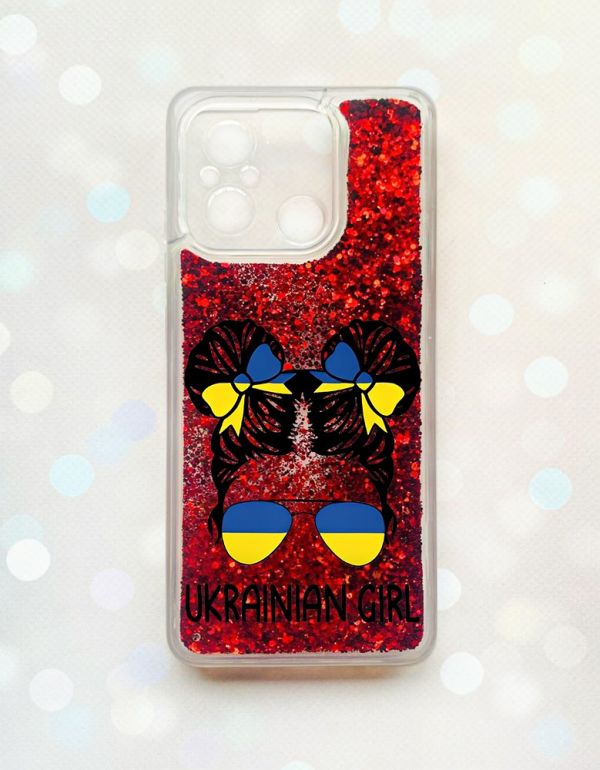 Чохол з плаваючими блискітками на Xiaomi Redmi 12C Червоний :: Українська дівчина (принт 113)