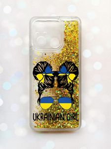 Чохол з плаваючими блискітками на Xiaomi Redmi 12C Золотий :: Українська дівчина (принт 113)