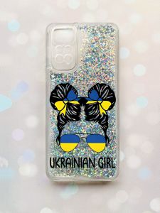 Чохол з плаваючими блискітками на Xiaomi Redmi Note 11 Срібний :: Українська дівчина (принт 113)