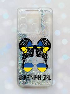 Чохол з плаваючими блискітками на TECNO Spark Go 2022 Срібний :: Українська дівчина (принт 113)