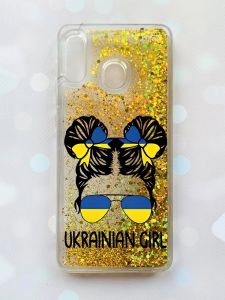 Чохол з плаваючими блискітками для Samsung Galaxy А30 (2019) А305 / A20 Золотий :: Українська дівчина (принт 113)