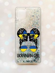 Чохол з плаваючими блискітками Samsung Galaxy A12 Срібний :: Українська дівчина (принт 113)