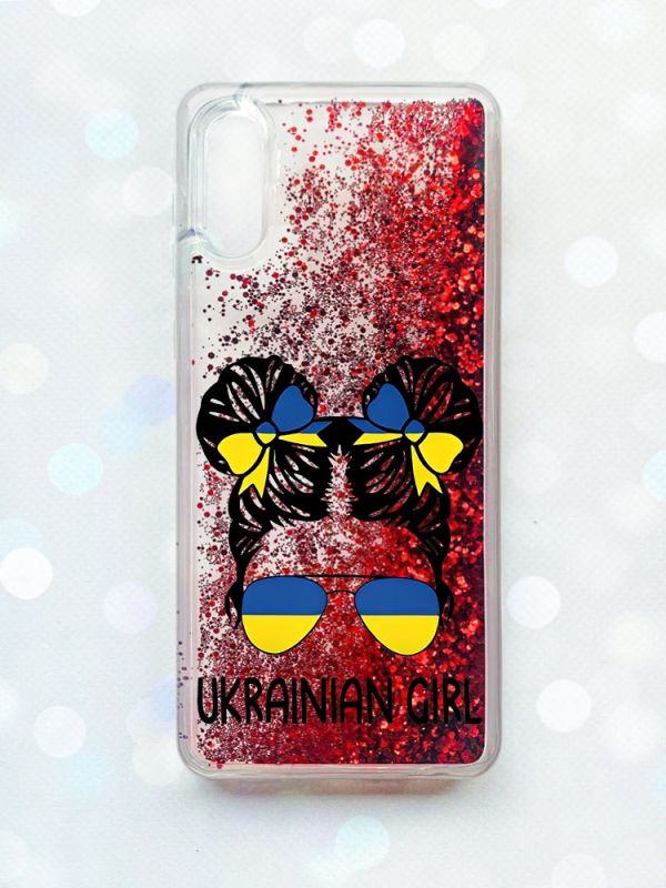 Чохол з плаваючими блискітками Samsung Galaxy A02 / A022 (2021) Червоний :: Українська дівчина (принт 113)