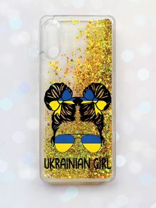 Чохол з плаваючими блискітками Samsung Galaxy A02 / A022 (2021) Золотий :: Українська дівчина (принт 113)