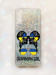 Чохол з плаваючими блискітками Samsung Galaxy A02 / A022 (2021) Срібний :: Українська дівчина (принт 113)