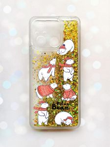 Чохол з плаваючими блискітками на Xiaomi Redmi 12C Золотий :: Ведмедики (принт 145)