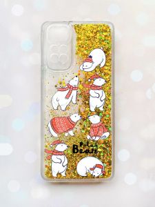 Чохол з плаваючими блискітками на Xiaomi Redmi Note 11 Золотий :: Ведмедики (принт 145)