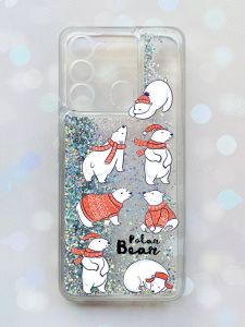 Чохол з плаваючими блискітками на TECNO Spark Go 2022 Срібний :: Ведмедики (принт 145)