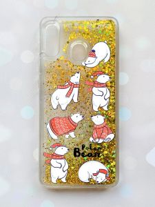 Чохол з плаваючими блискітками для Samsung Galaxy А30 (2019) А305 / A20 Золотий :: Ведмедики (принт 145)