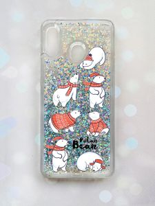 Чохол з плаваючими блискітками для Samsung Galaxy А30 (2019) А305 / A20 Срібний :: Ведмедики (принт 145)
