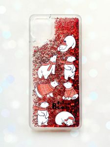 Чохол з плаваючими блискітками Samsung Galaxy A12 Червоний :: Ведмедики (принт 145)