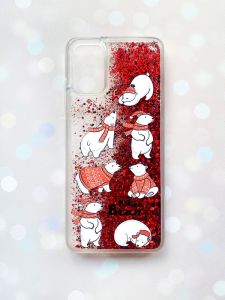 Чохол з плаваючими блискітками для Samsung Galaxy A03s (A037) Червоний :: Ведмедики (принт 145)