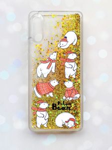 Чохол з плаваючими блискітками Samsung Galaxy A02 / A022 (2021) Золотий :: Ведмедики (принт 145)