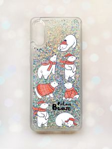 Чохол з плаваючими блискітками Samsung Galaxy A02 / A022 (2021) Срібний :: Ведмедики (принт 145)