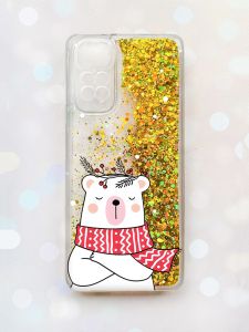 Чохол з плаваючими блискітками на Xiaomi Redmi Note 11 Золотий :: Ведмідь у шарфі (принт 147)