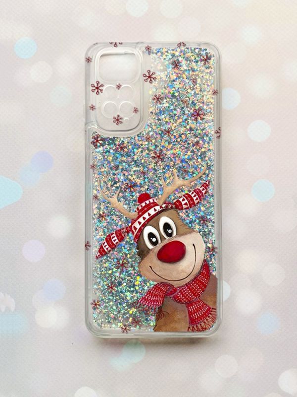 Чохол з плаваючими блискітками на Xiaomi Redmi Note 11 Срібний :: Зимове оленятко (принт 149)