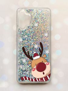 Чохол з плаваючими блискітками Samsung Galaxy A32 Срібний :: Зимове оленя  (принт 155)
