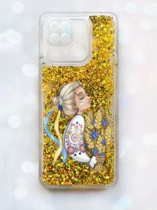 Чохол з плаваючими блискітками на Xiaomi Redmi 10С Золотий :: Українка з колосками (принт 173)