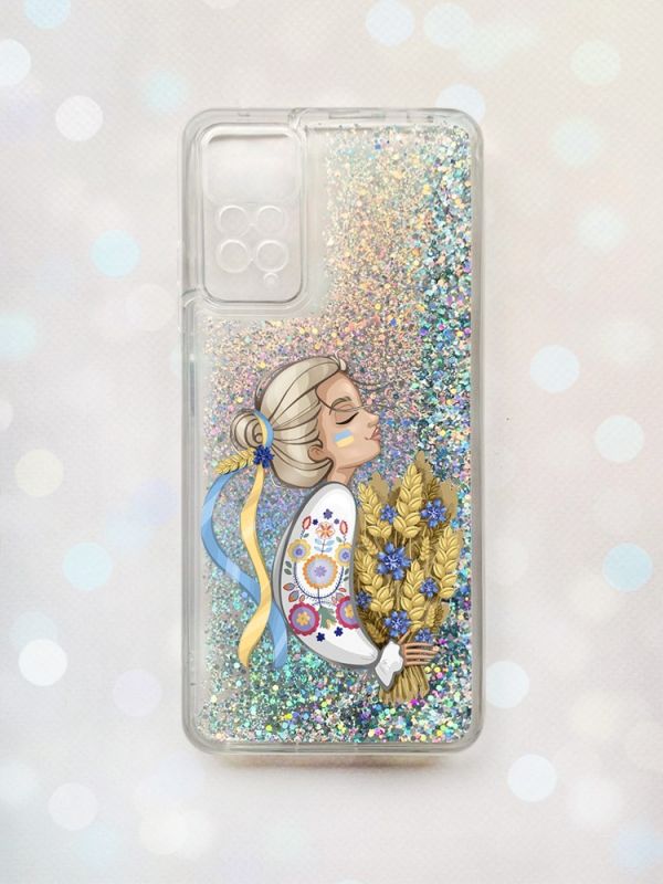 Чохол з плаваючими блискітками на Xiaomi Redmi Note 11 Pro Срібний :: Українка з колосками (принт 173)