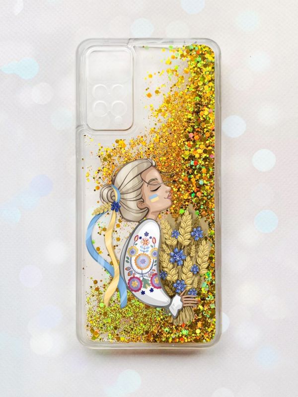 Чохол з плаваючими блискітками на Xiaomi Redmi Note 11 Pro Золотий :: Українка з колосками (принт 173)