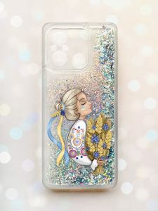 Чохол з плаваючими блискітками на Xiaomi Redmi 12C Срібний :: Українка з колосками (принт 173)