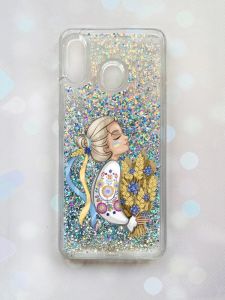 Чохол з плаваючими блискітками на Samsung Galaxy А30(2019) А305/A20 Срібний :: Українка з колосками (принт 173)