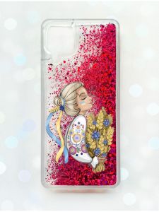 Чохол з плаваючими блискітками Samsung Galaxy A12 Рожевий :: Українка з колосками (принт 173)