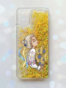 Чохол з плаваючими блискітками для Samsung Galaxy A03s (A037) Золотий :: Українка з колосками (принт 173)
