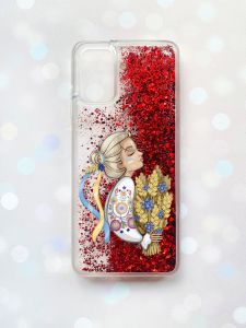 Чохол з плаваючими блискітками для Samsung Galaxy A03s (A037) Червоний :: Українка з колосками (принт 173)