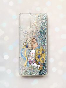 Чохол з плаваючими блискітками для Samsung Galaxy A03s (A037) Срібний :: Українка з колосками (принт 173)