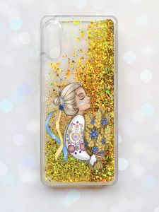 Чохол з плаваючими блискітками Samsung Galaxy A02 / A022 (2021) Золотий :: Українка з колосками (принт 173)