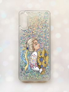 Чохол з плаваючими блискітками Samsung Galaxy A02 / A022 (2021) Срібний :: Українка з колосками (принт 173)