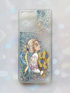Чохол з плаваючими блискітками Xiaomi Redmi Note 12 4G Срібний :: Українка з колосками (принт 173)