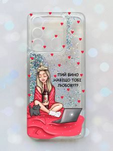 Чохол з плаваючими блискітками на TECNO Spark Go 2022 Срібний :: Дівчина з вином (принт 220)