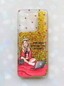 Чохол з плаваючими блискітками на TECNO Spark Go 2022 Золотий :: Дівчина з вином (принт 220)
