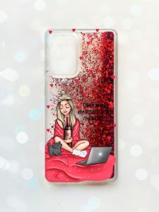 Чохол з плаваючими блискітками на Samsung Galaxy A52 (A525) Червоний :: Дівчина з вином (принт 220)